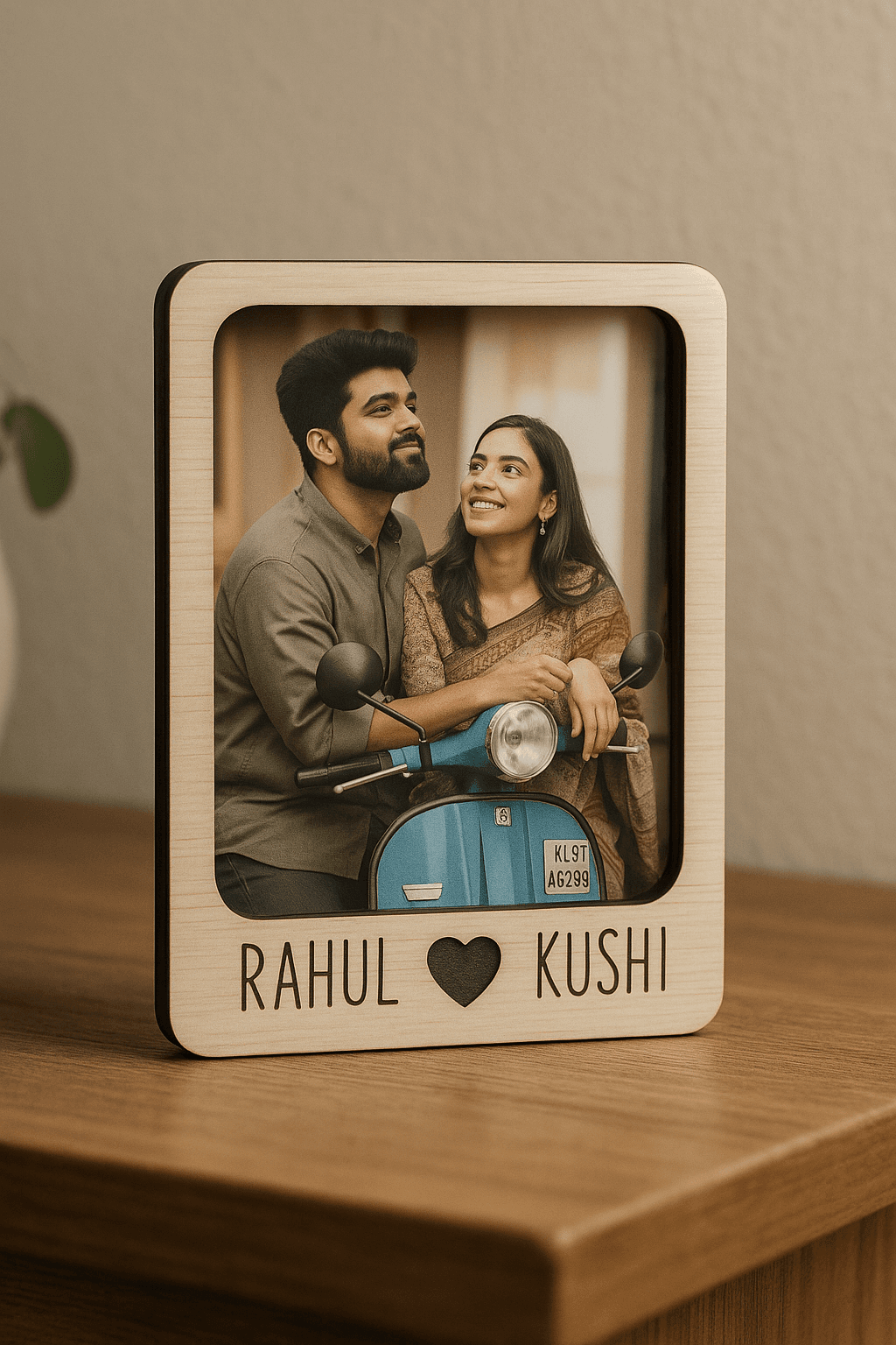 Personalized Wooden Fridge Magnet with Couple Names Engraved